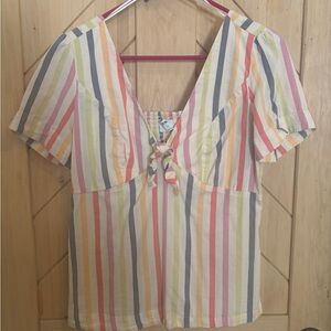 Striped V-Neck Tie Top